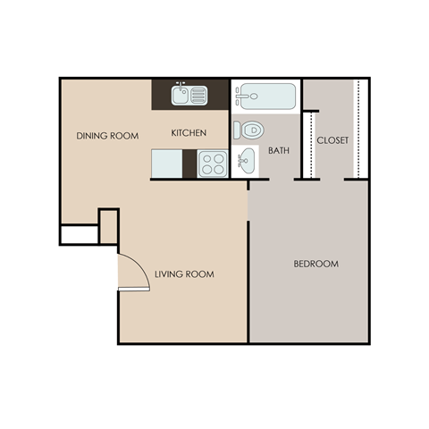 a floor plan of a studio apartment with a bedroom and a living room